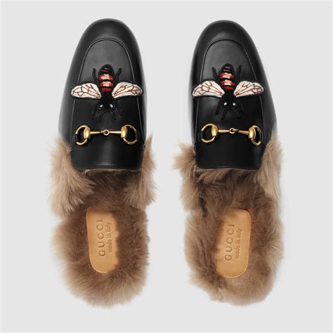 gucci princetown fur slides|gucci leather slippers.